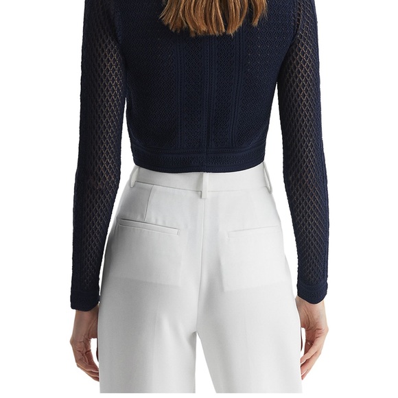 Reiss Navy Lace Mock-Neck Top (XS) NWT - Picture 2 of 6